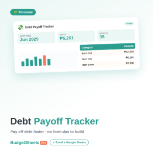 Debt Payoff Tracker spreadsheet by BudgetSheets PH