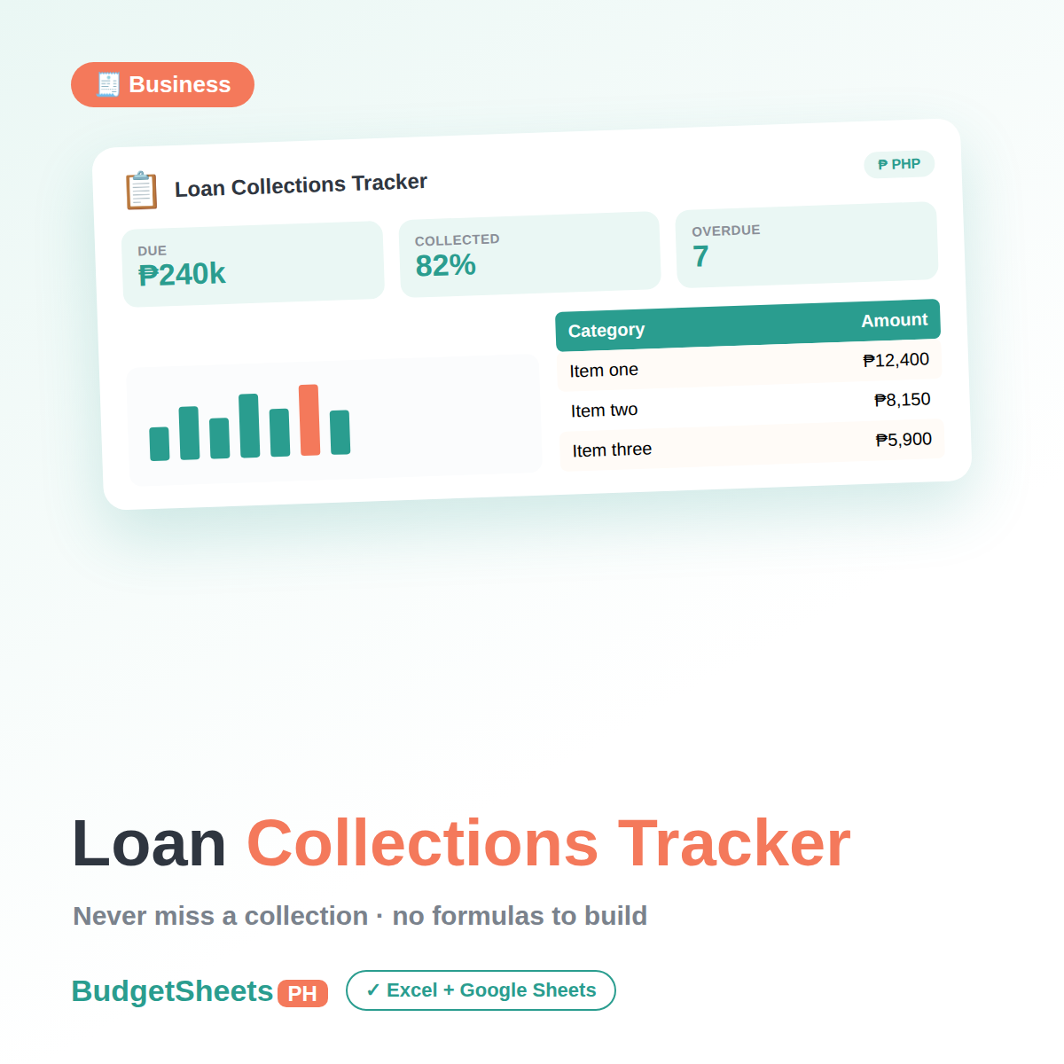 Loan Collections Tracker spreadsheet by BudgetSheets PH