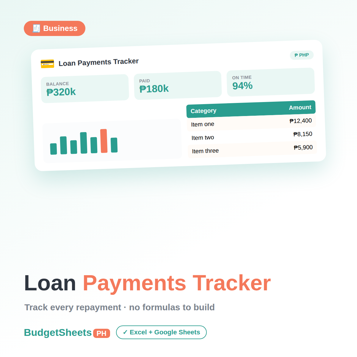 Loan Payments Tracker spreadsheet by BudgetSheets PH