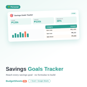 Savings Goals Tracker spreadsheet by BudgetSheets PH