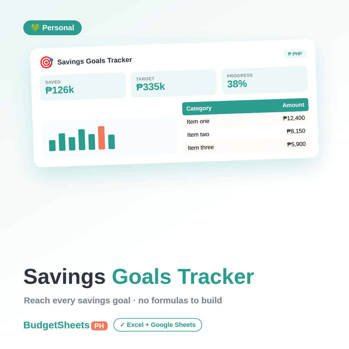 Savings Goals Tracker spreadsheet by BudgetSheets PH