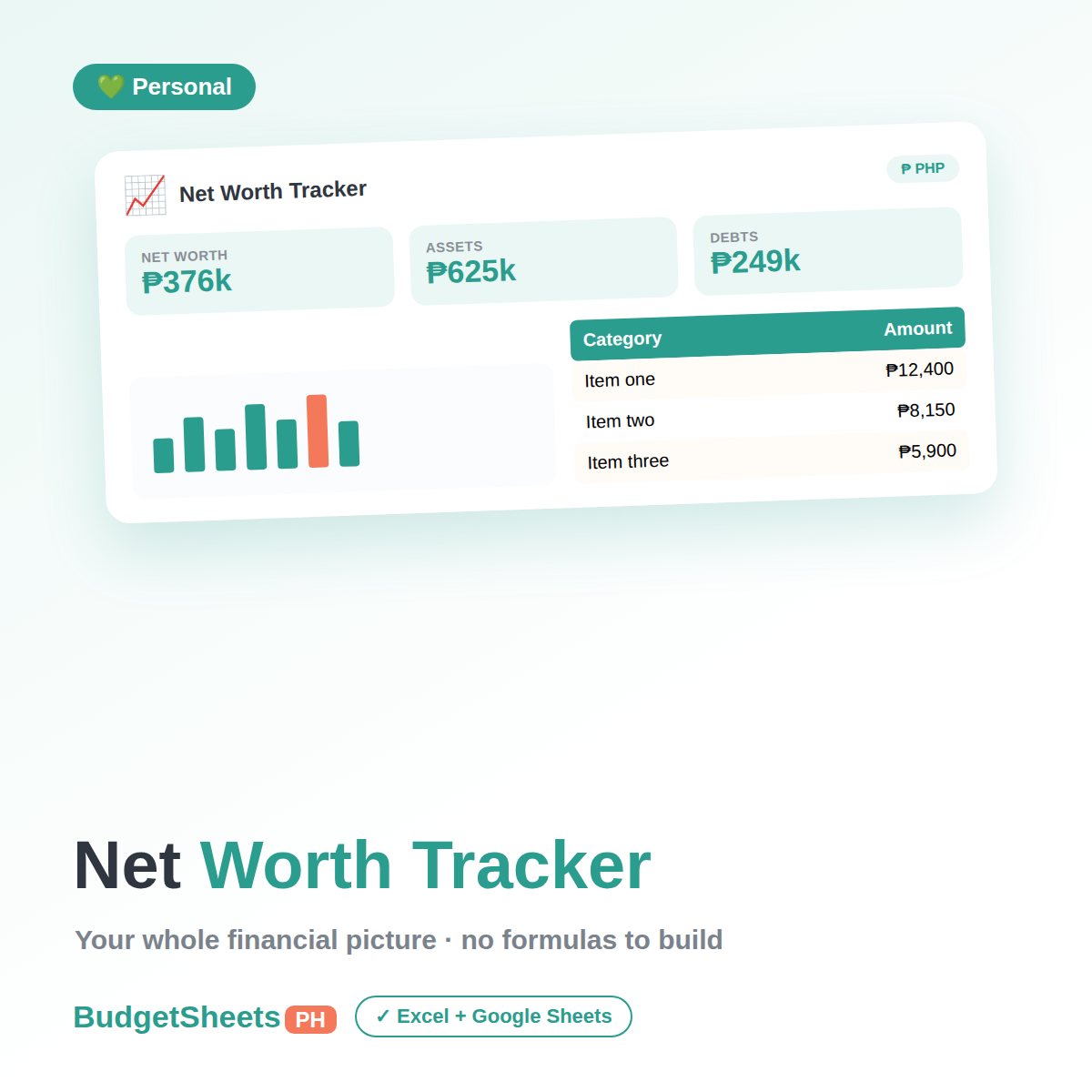 Net Worth Tracker spreadsheet by BudgetSheets PH