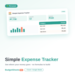 Simple Expense Tracker spreadsheet by BudgetSheets PH