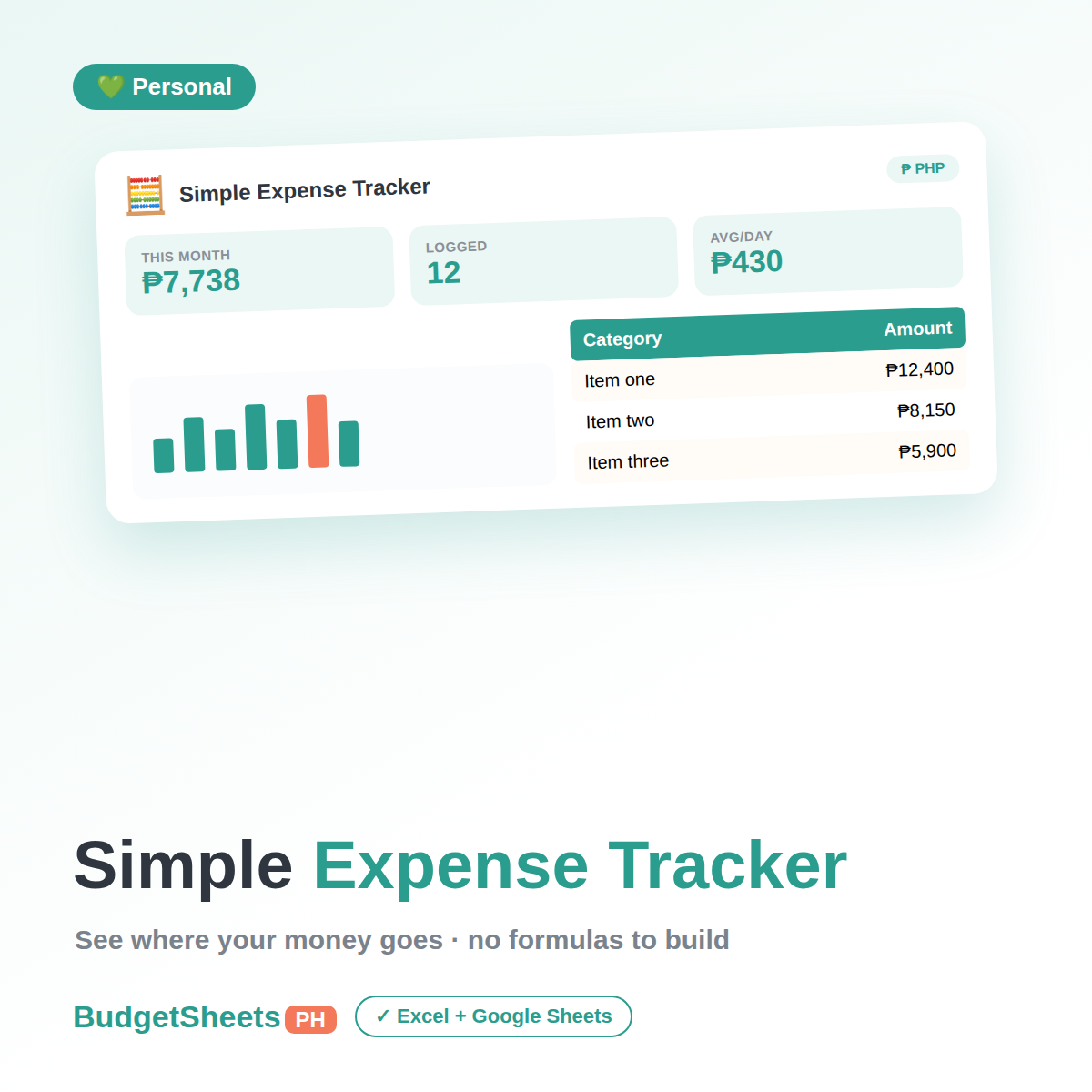 Simple Expense Tracker spreadsheet by BudgetSheets PH