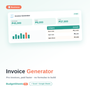 Invoice Generator spreadsheet by BudgetSheets PH