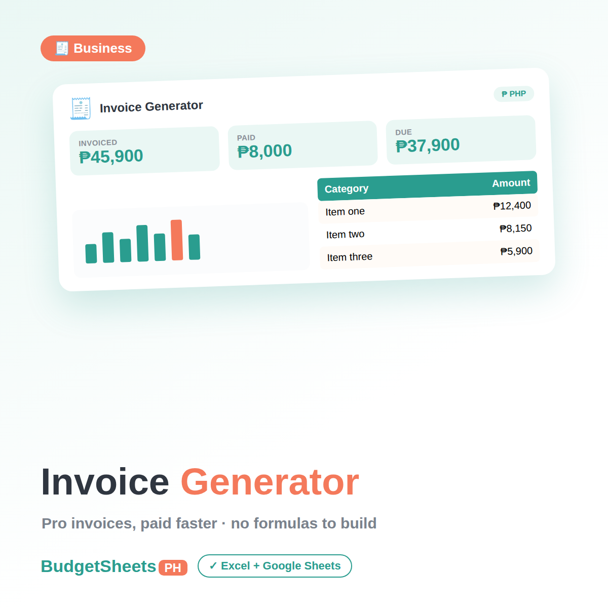 Invoice Generator spreadsheet by BudgetSheets PH