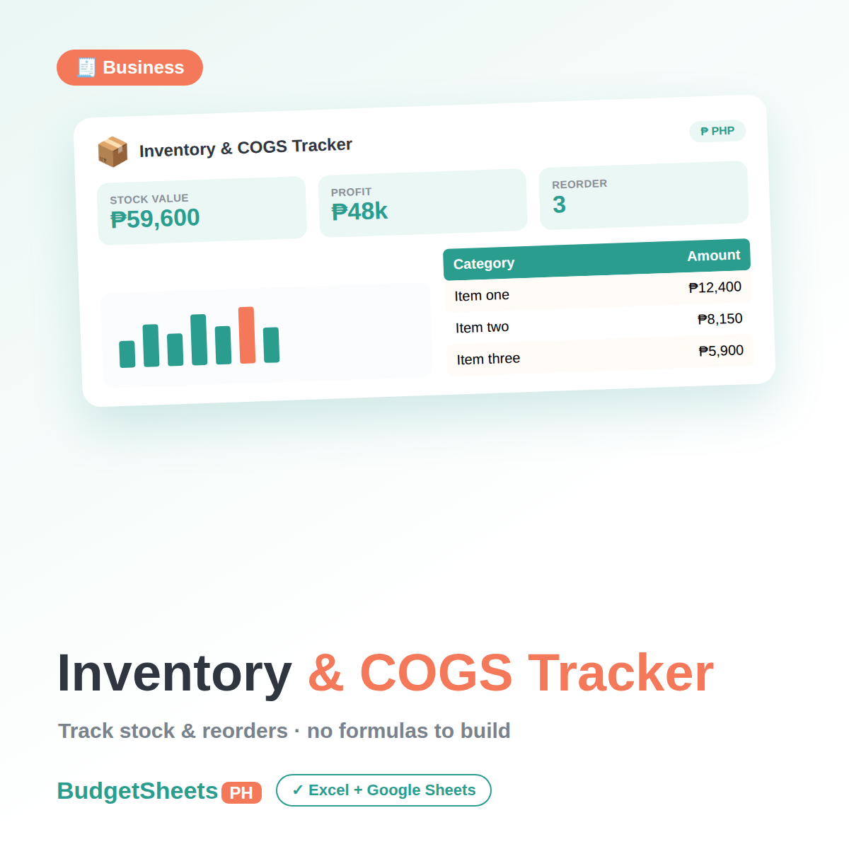Inventory and COGS Tracker spreadsheet by BudgetSheets PH