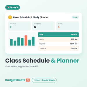 Class Schedule & Study Planner spreadsheet template — BudgetSheets PH