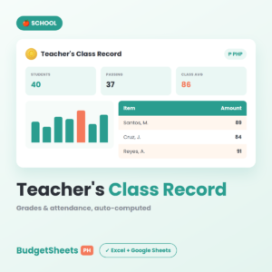 Teacher's Class Record spreadsheet template — BudgetSheets PH