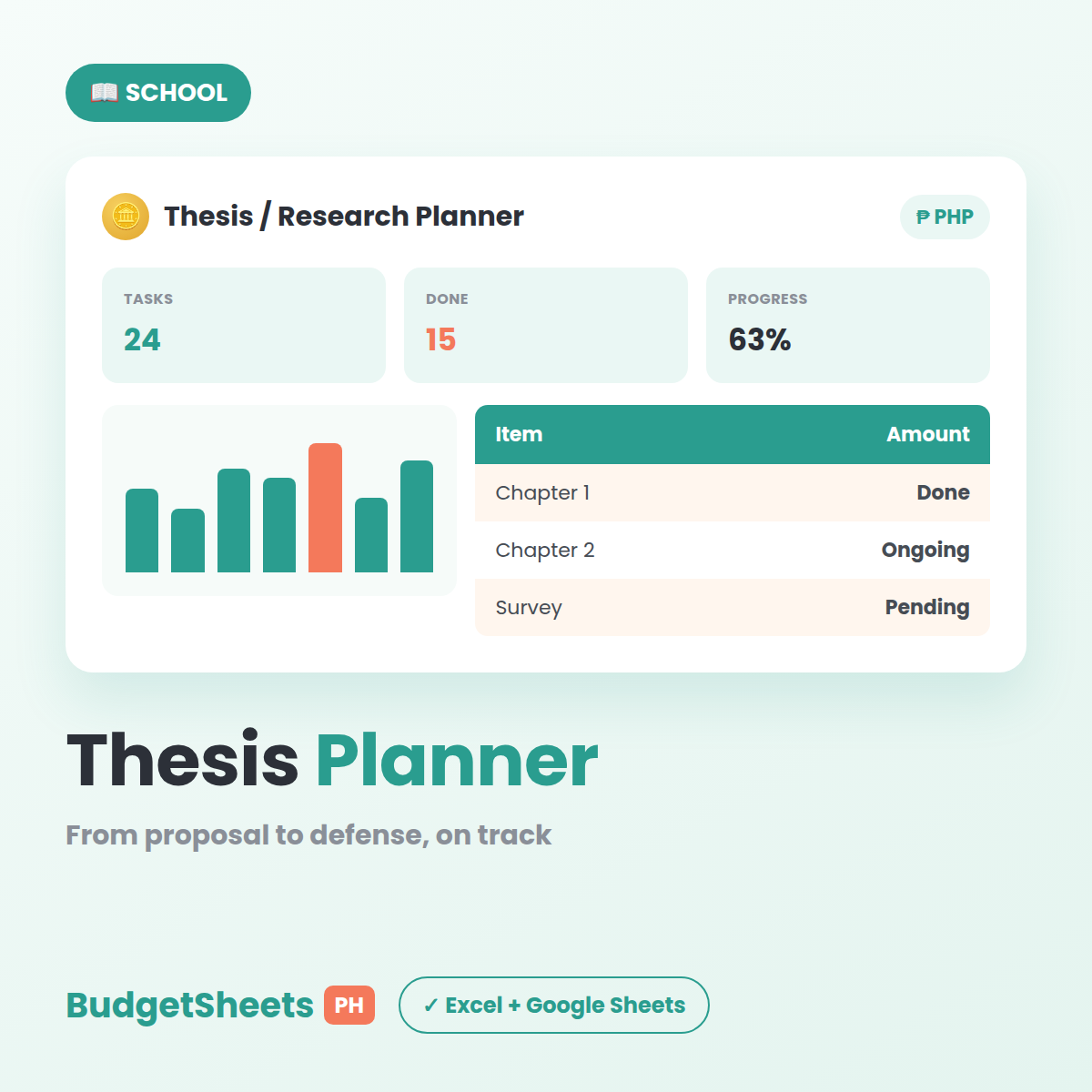 Thesis / Research Planner spreadsheet template — BudgetSheets PH