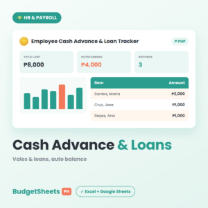 Employee Cash Advance & Loan Tracker spreadsheet template — BudgetSheets PH