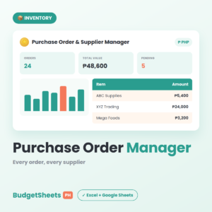 Purchase Order & Supplier Manager spreadsheet template — BudgetSheets PH