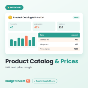 Product Catalog & Price List spreadsheet template — BudgetSheets PH