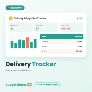 Delivery & Logistics Tracker spreadsheet template — BudgetSheets PH